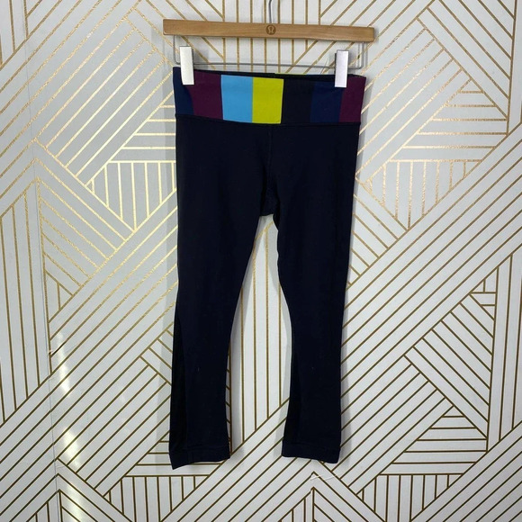 LULULEMON Journey Crops in Black Pow Stripe Split‎ Pea Size US 4 - Picture 2 of 11